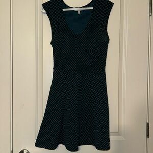 Green and black polka dot dress